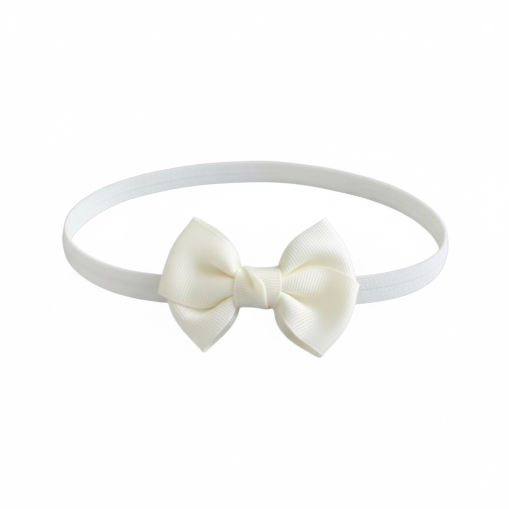 Ivory double bow with knot on soft elastic headband