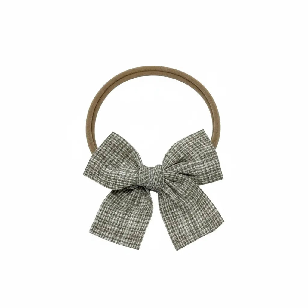 Checked brown fabric bow on a headband Cute Cute