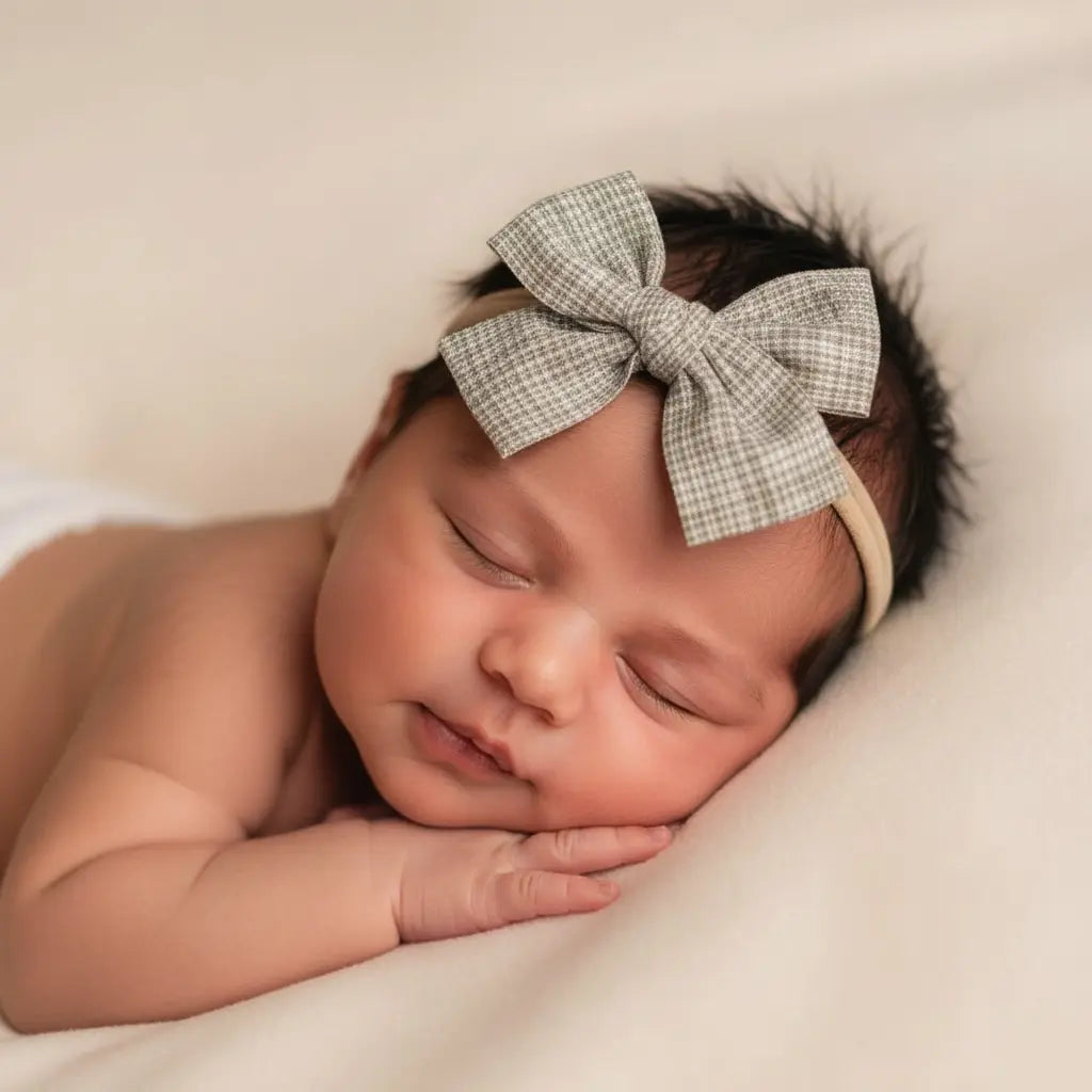 Checked brown fabric bow on a headband Cute Cute