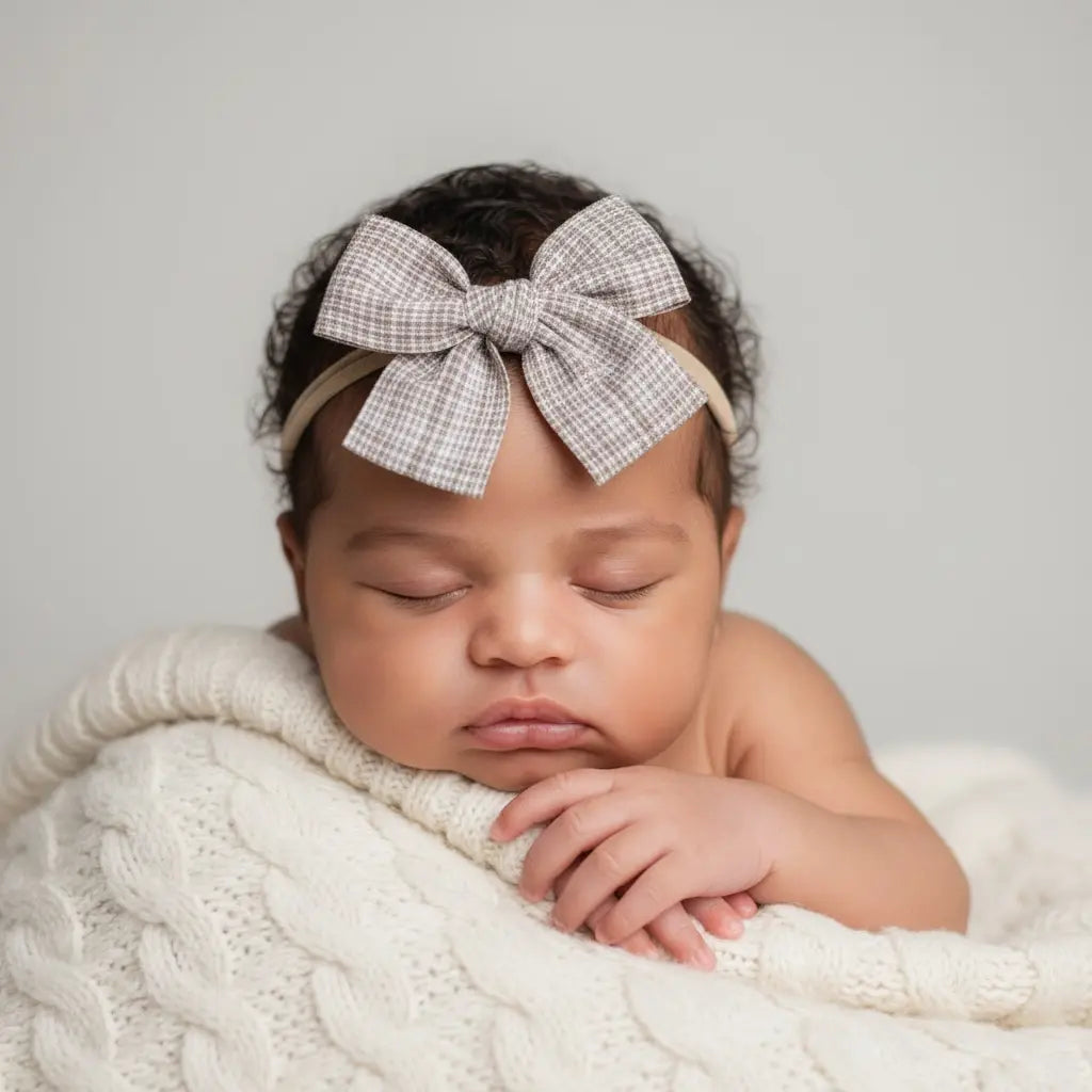Checked brown fabric bow on a headband Cute Cute