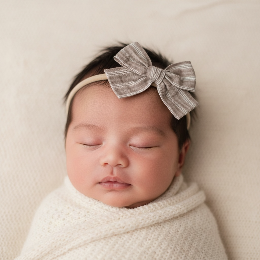Stripy brown fabric bow on a headband