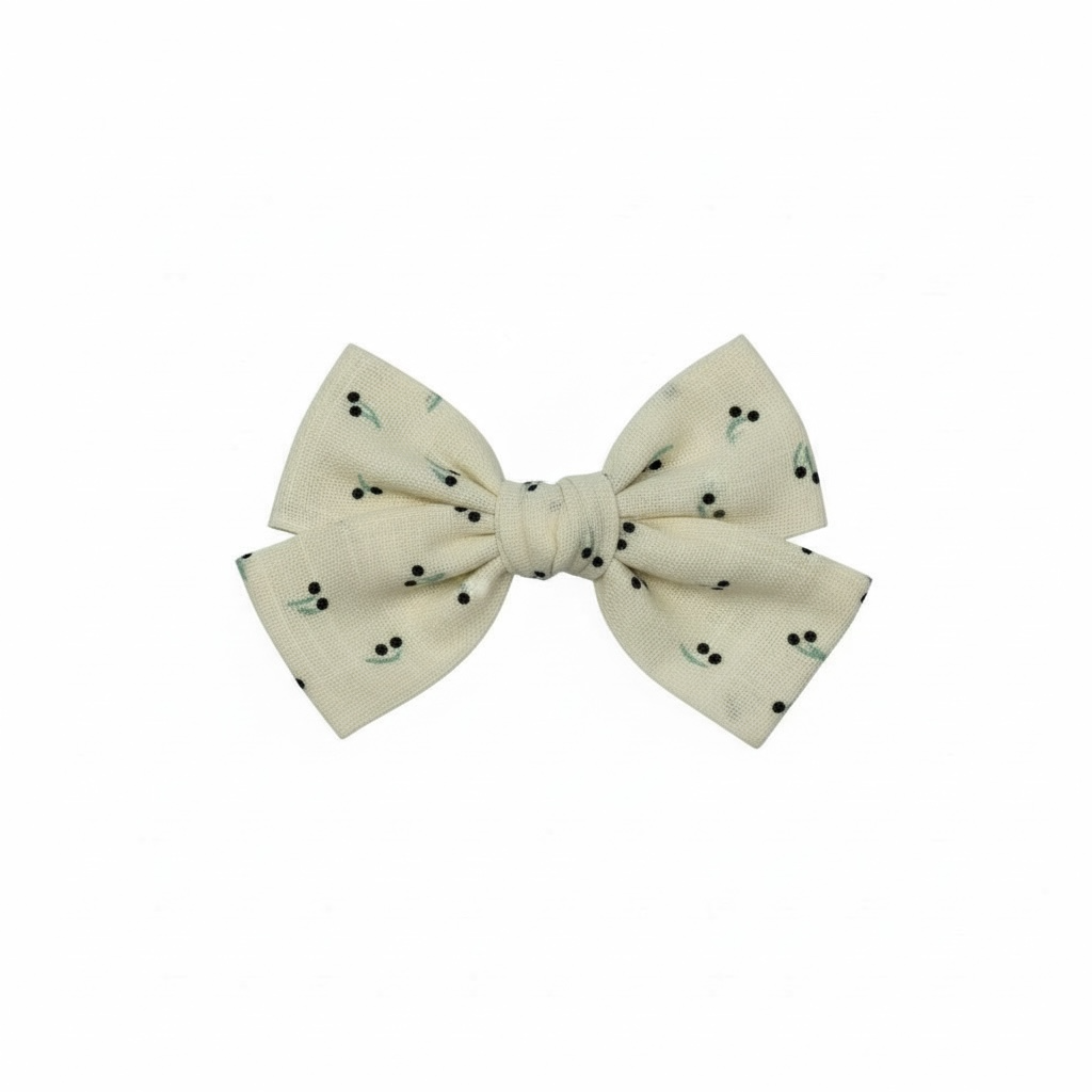 Cherries off white stripy bow