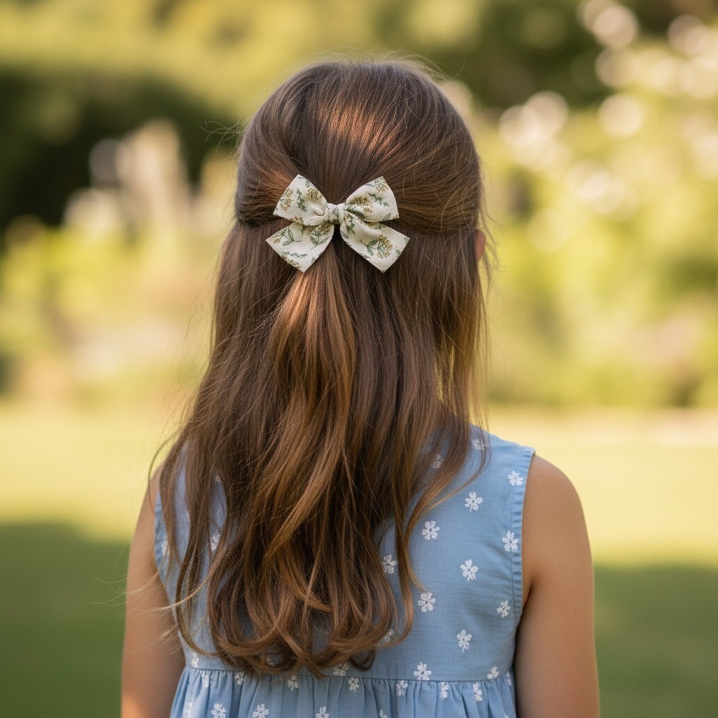 Floral green fabric bow