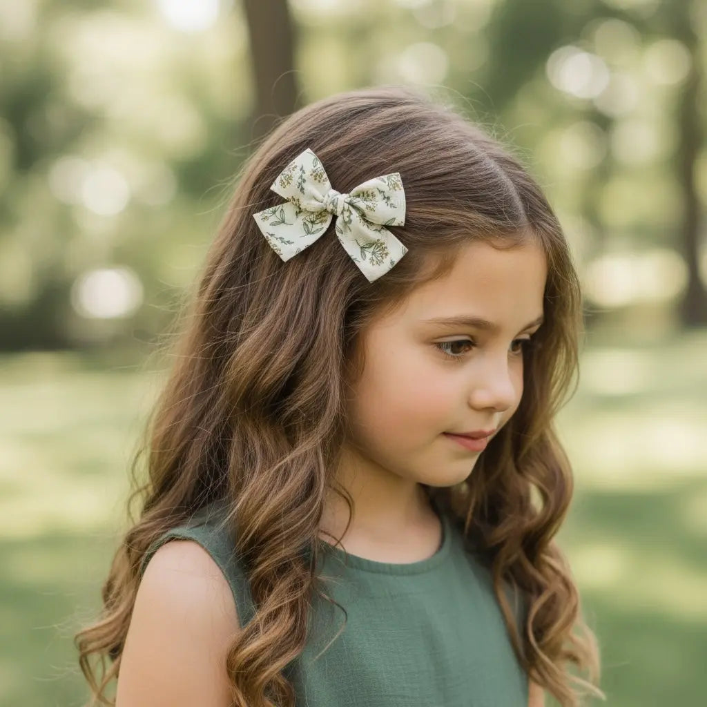 Floral green fabric bow Cute Cute