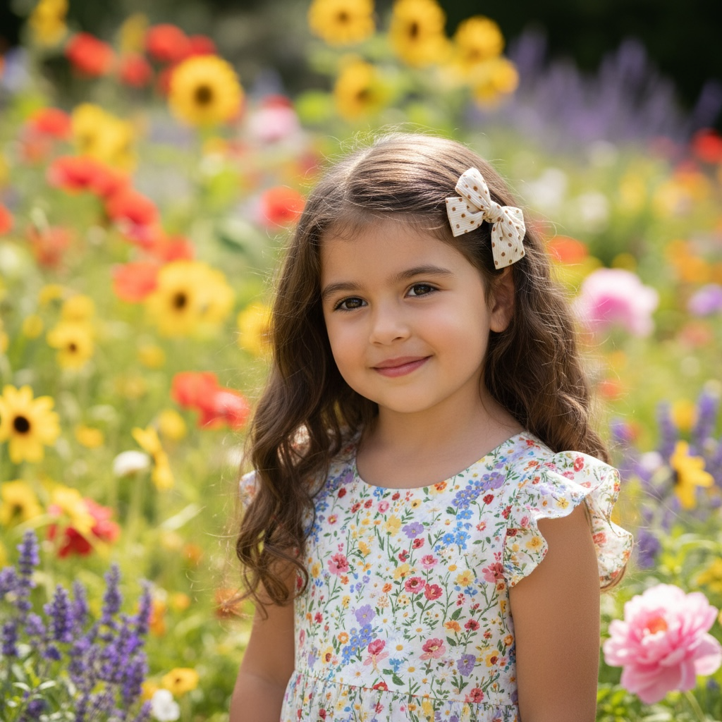Light brown polka dot fabric bow