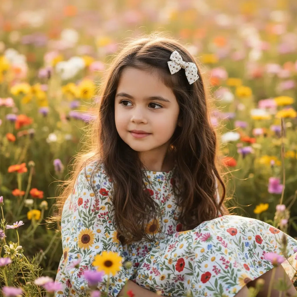 Light brown polka dot fabric bow Cute Cute