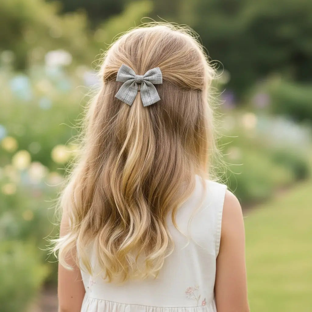 Checked light brown fabric bow Cute Cute