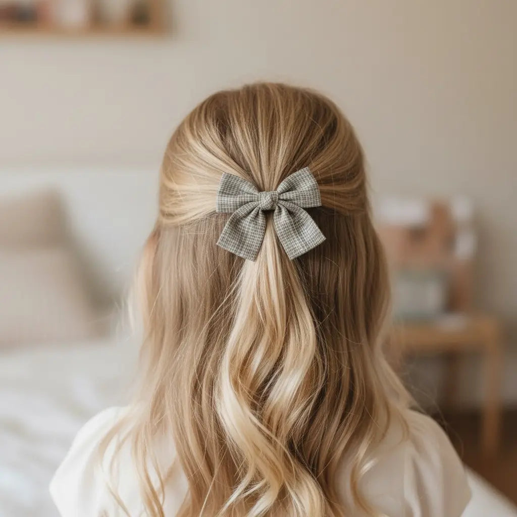 Checked light brown fabric bow Cute Cute