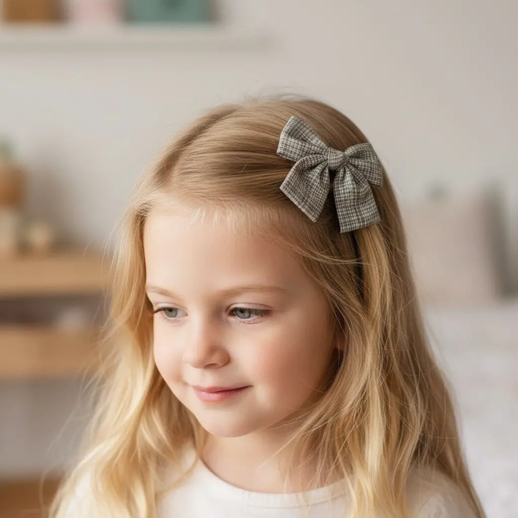 Checked light brown fabric bow Cute Cute