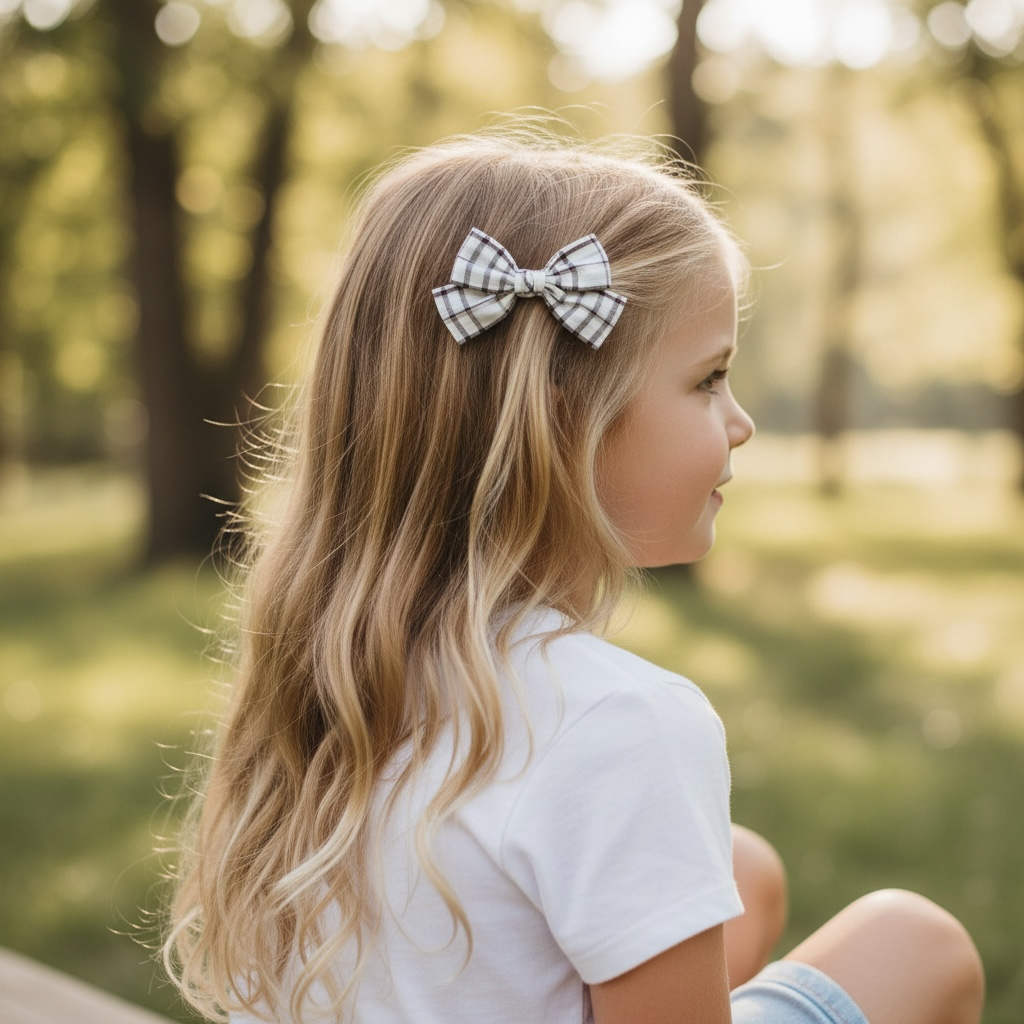 Dark brown checked fabric bow