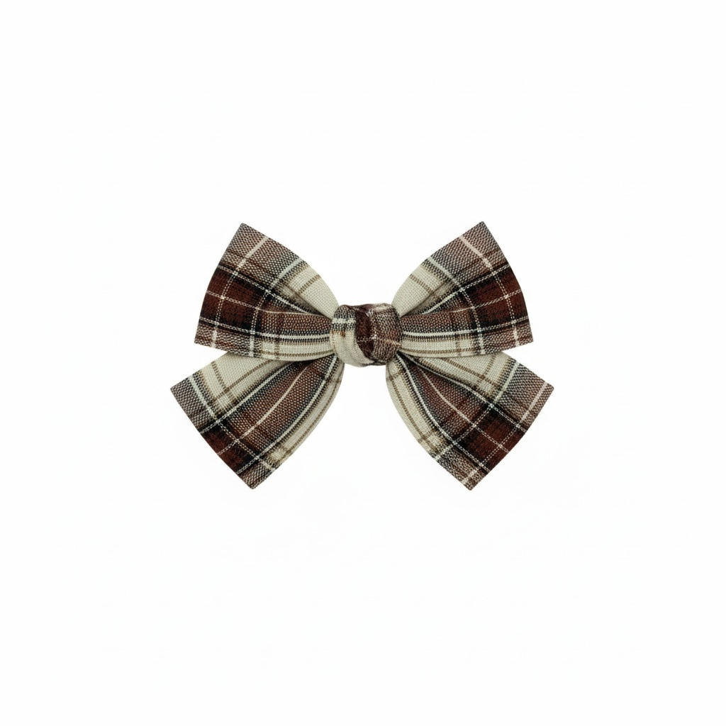 Brown checked fabric bow