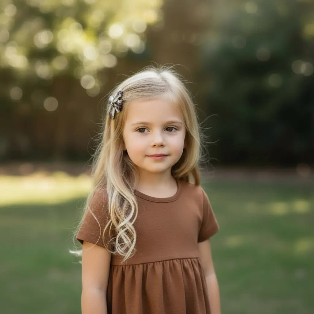 Brown checked fabric bow Cute Cute