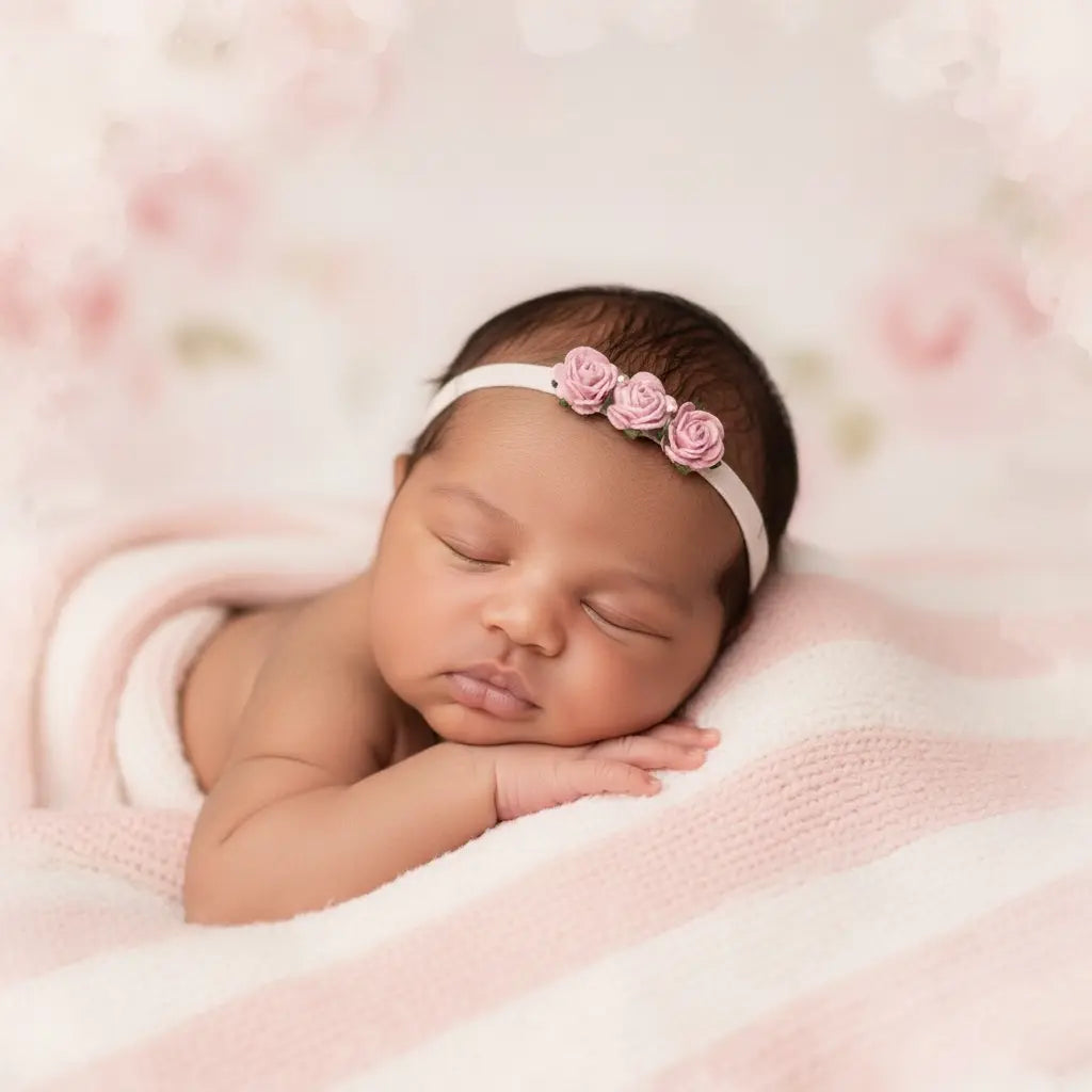Plush elastic headband with three mulberry roses in pink Cute Cute