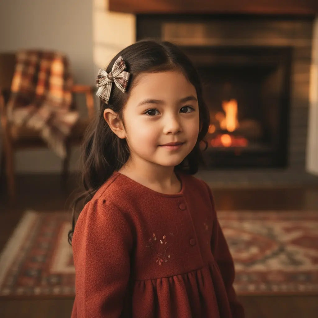 Brown checked fabric bow Cute Cute