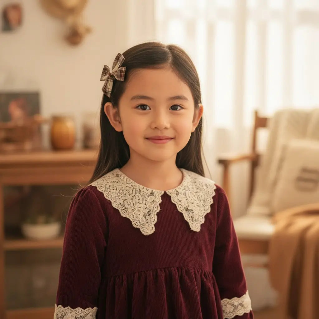 Brown checked fabric bow Cute Cute