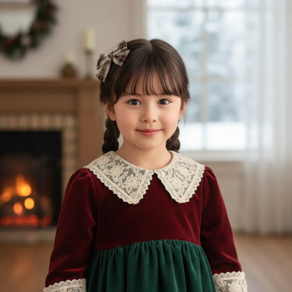 Brown checked fabric bow Cute Cute