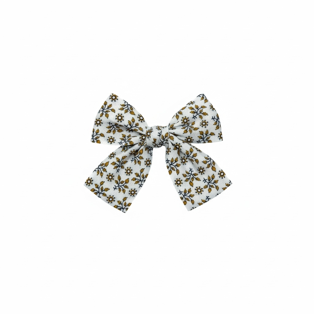 Mustard and green checked fabric bow