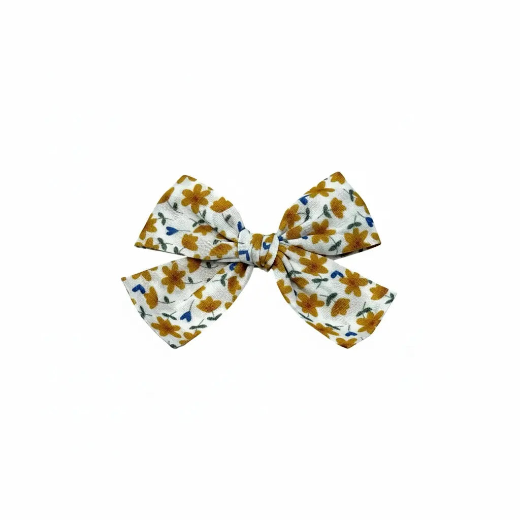 Mustard flowers fabric bow Cute Cute