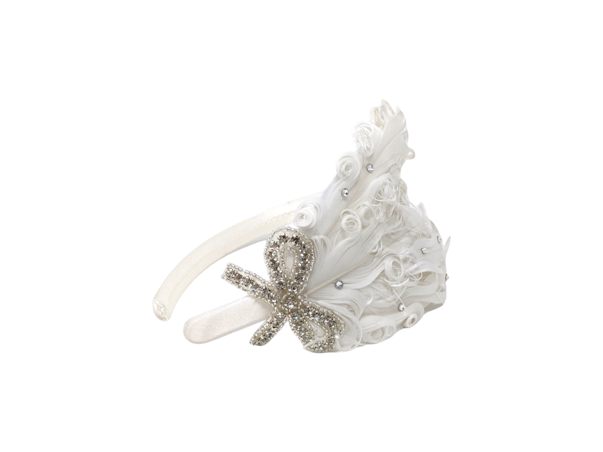 Curly goose feather with crystal bow