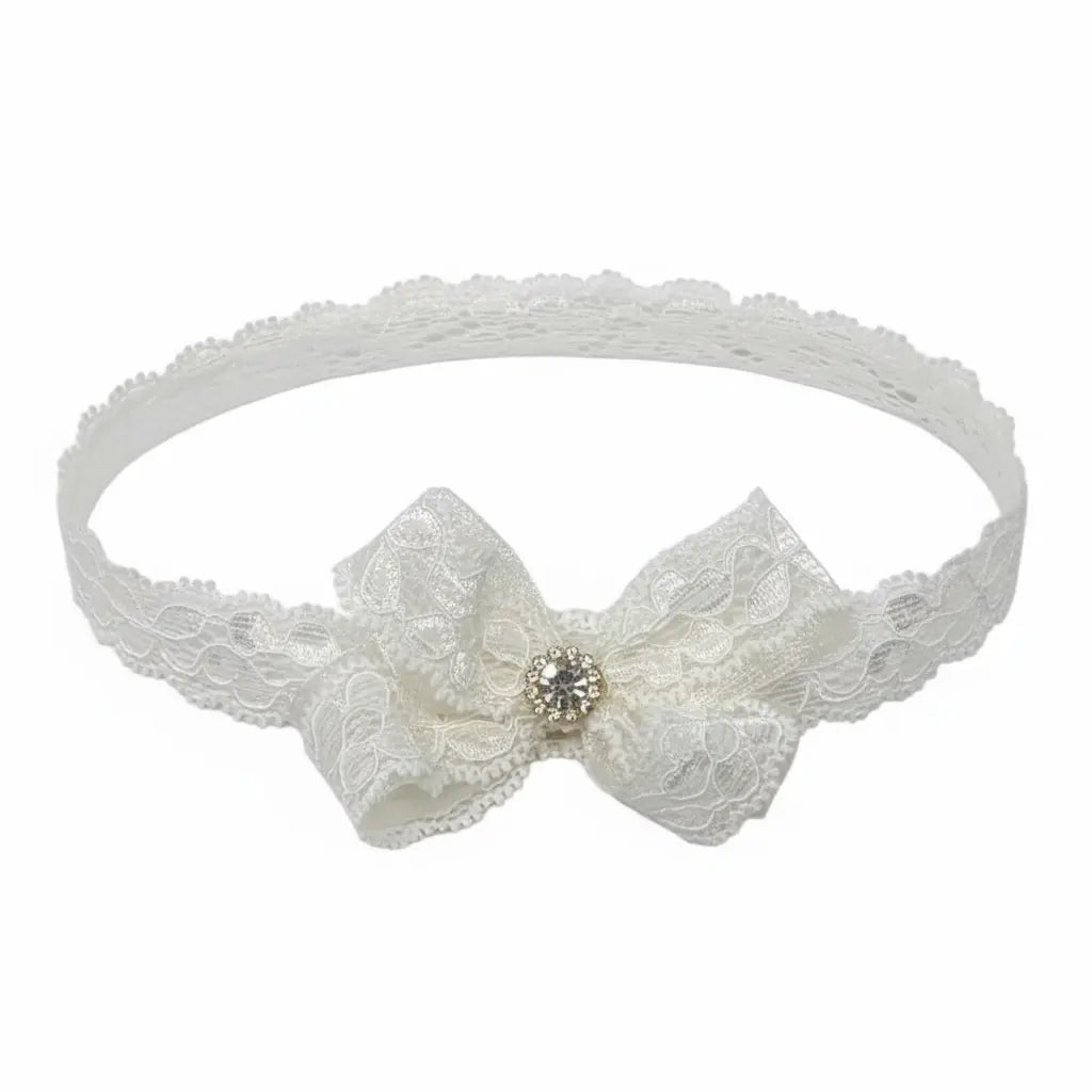 Off white lace bow decorated with rhinestone Cute Cute