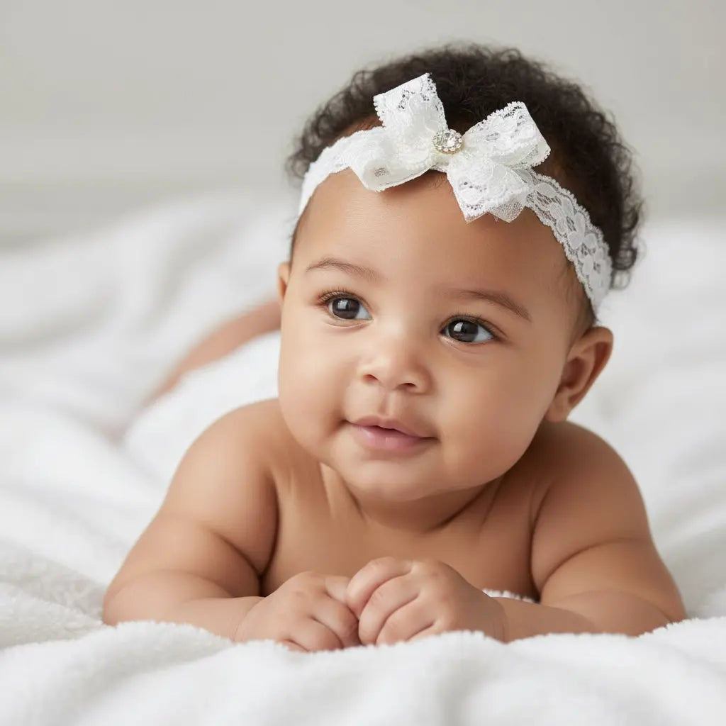 Off white lace bow decorated with rhinestone Cute Cute