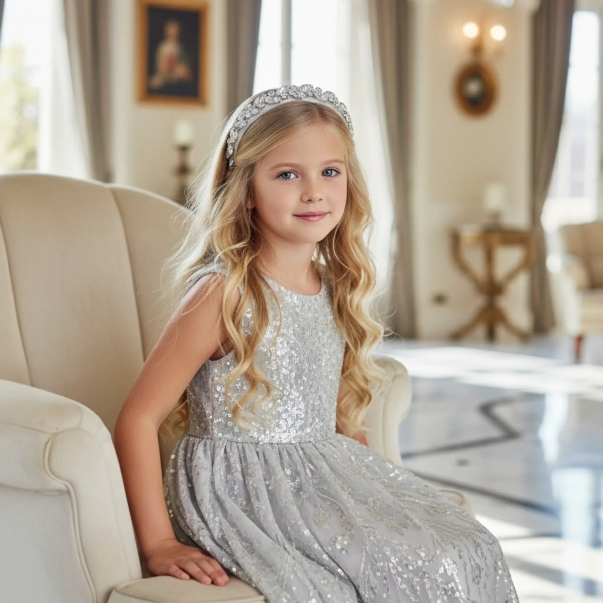 Clear diamante blue trim on a satin alice band Cute Cute