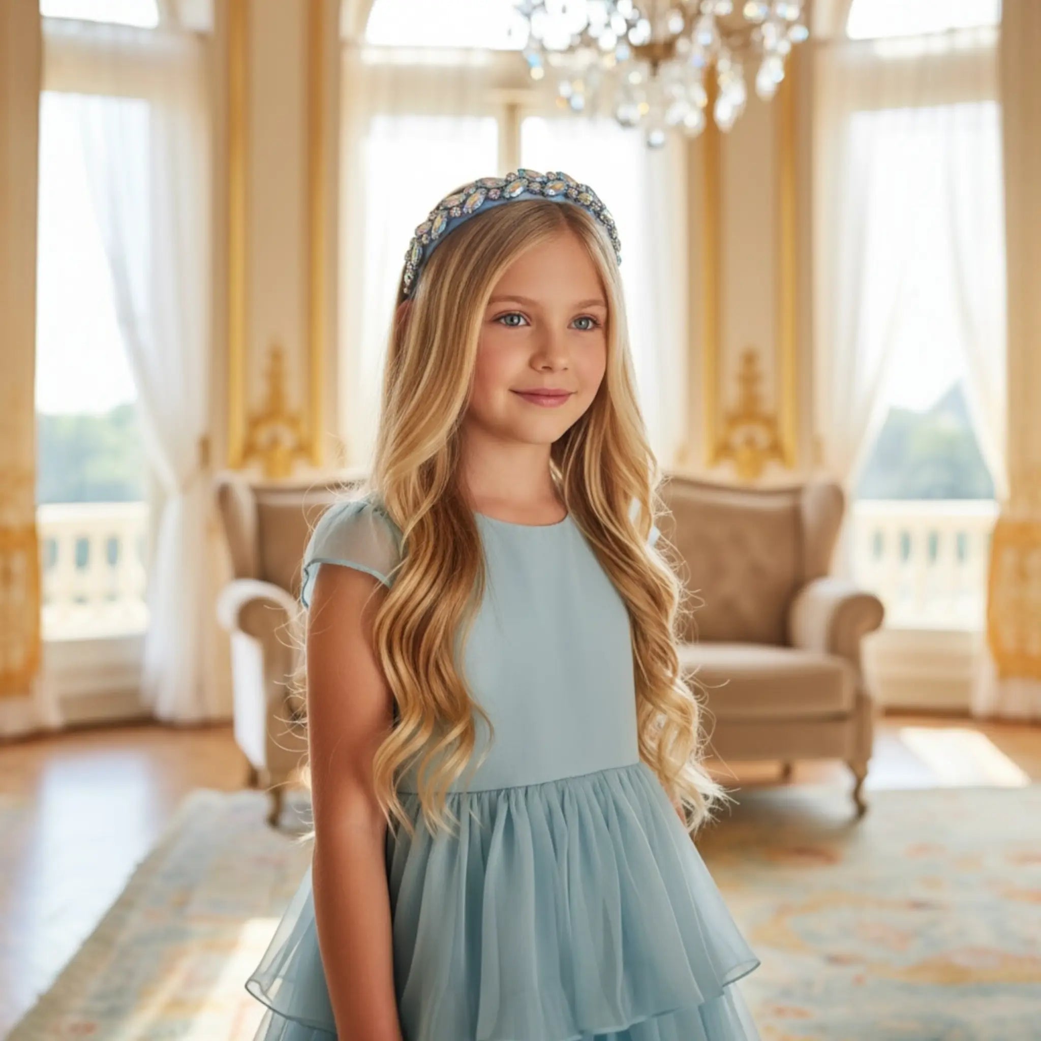 AB diamante blue trim on a satin alice band Cute Cute