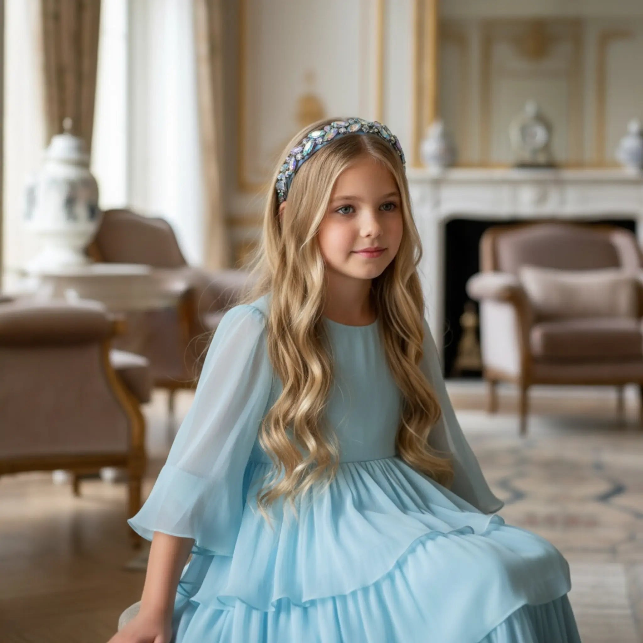 AB diamante blue trim on a satin alice band Cute Cute