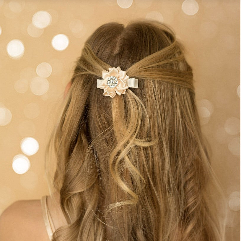 Pair of satin rosettes with rhinestones