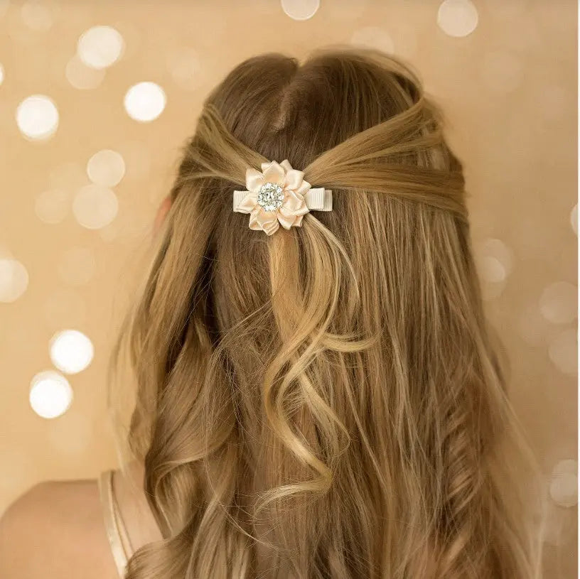 Pair of satin rosettes with rhinestones Cute Cute