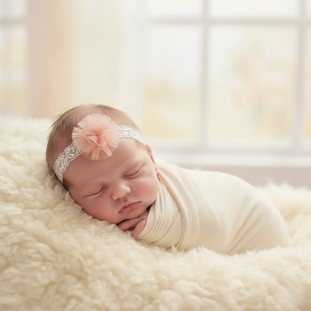 Glitter dusky pink flower on soft lace Cute Cute