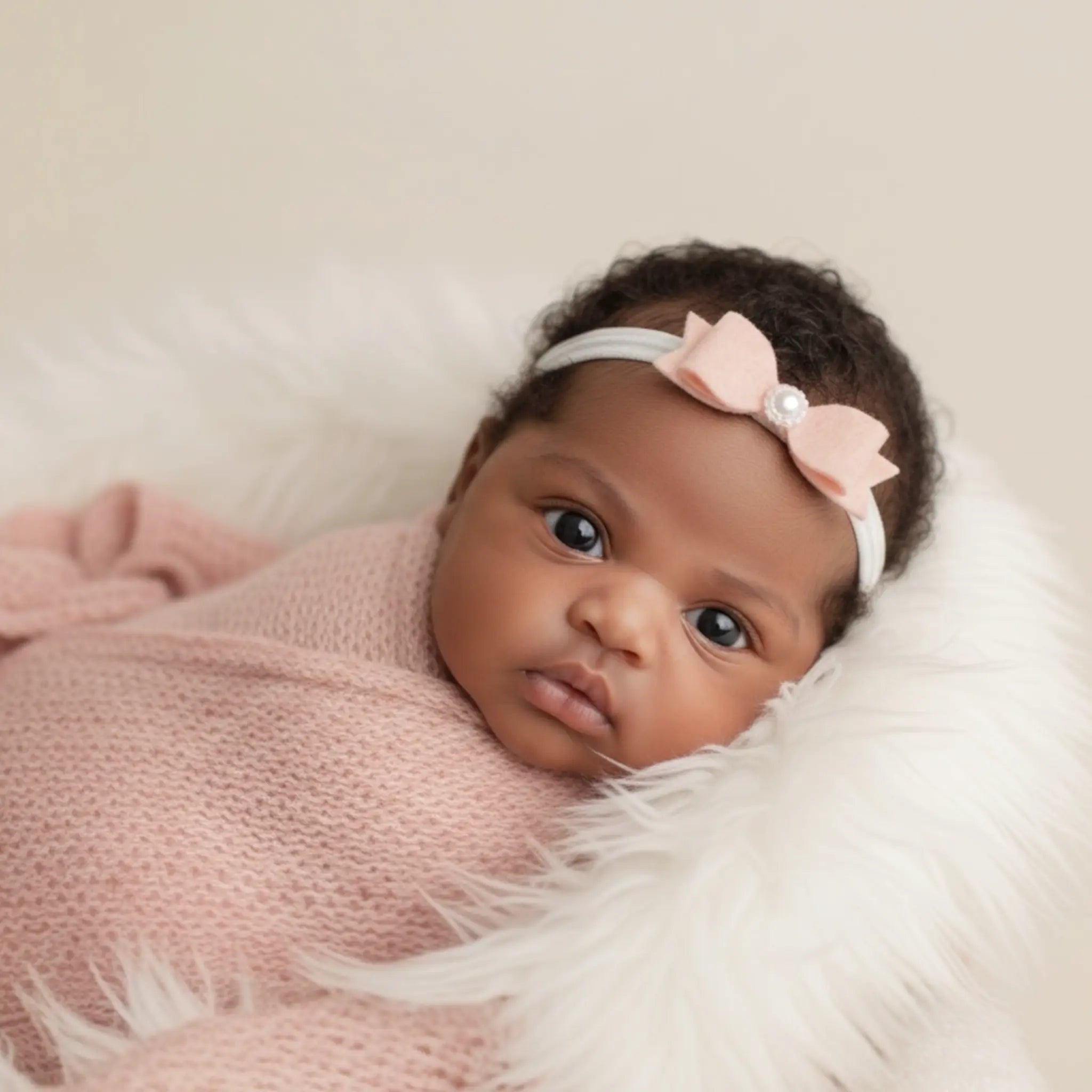 Pink felt bow with pearl button Cute Cute