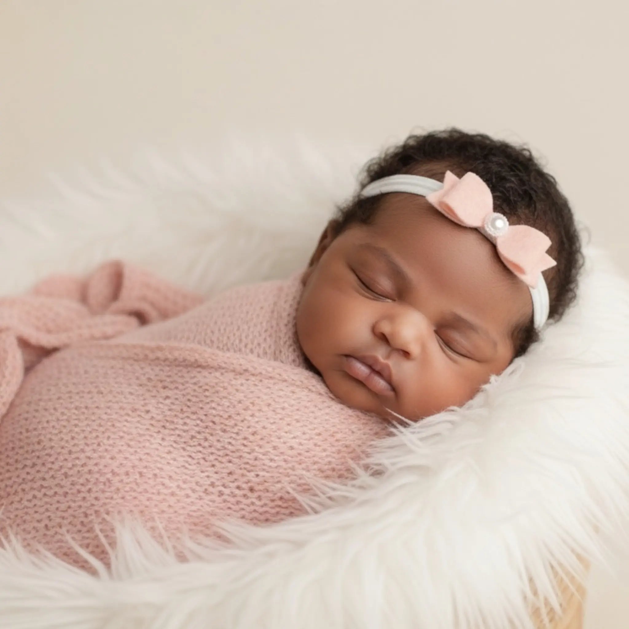 Pink felt bow with pearl button Cute Cute