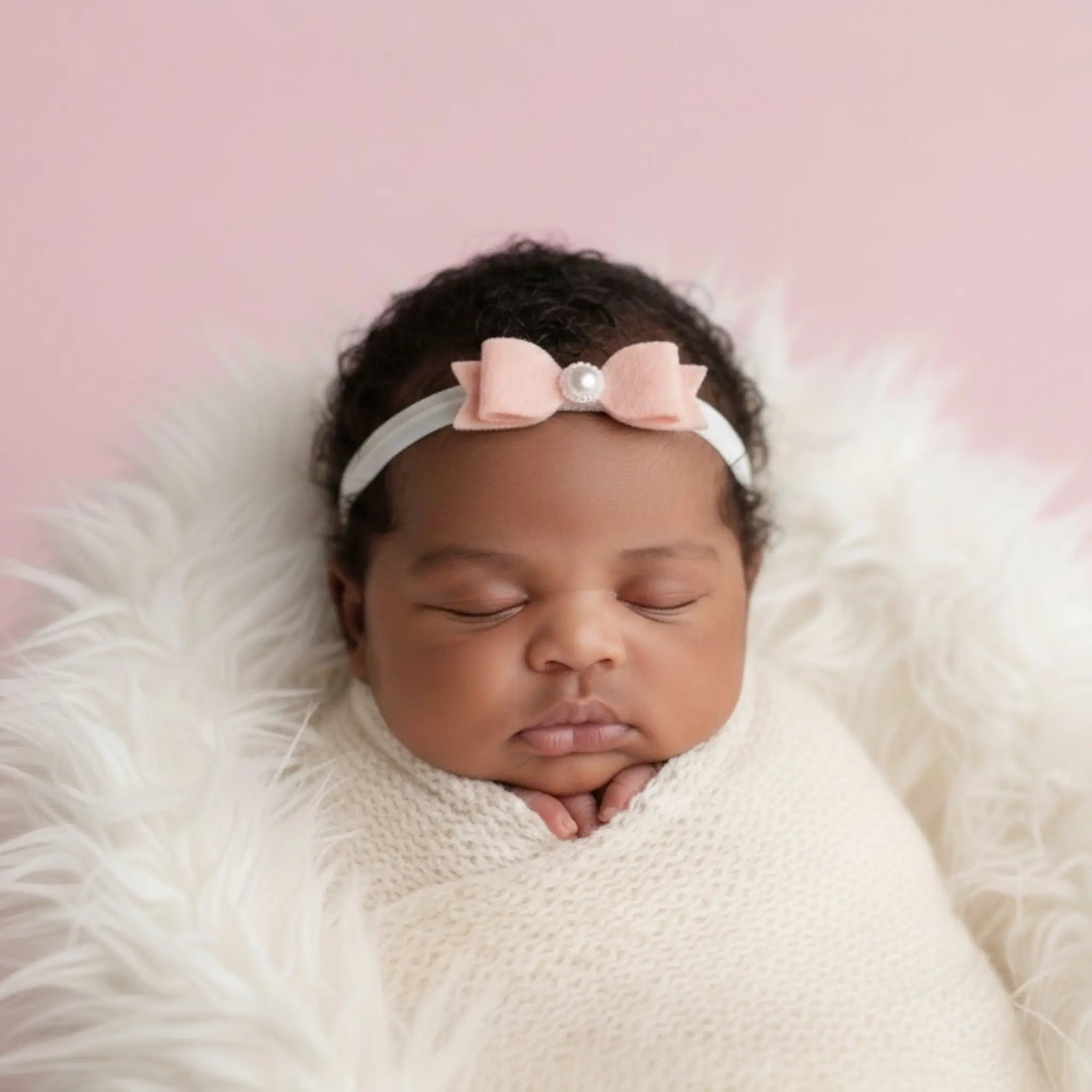 Pink felt bow with pearl button Cute Cute