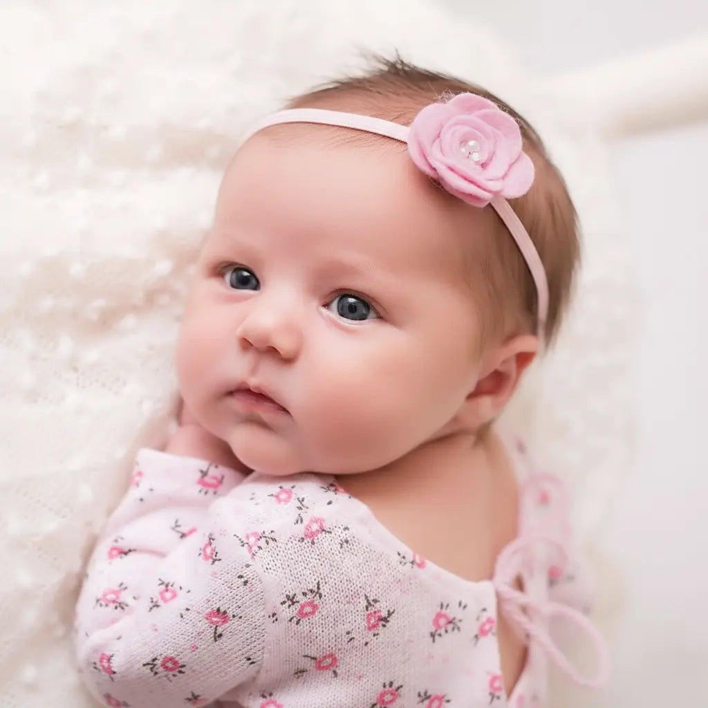 Felt pink flower with pearls Cute Cute