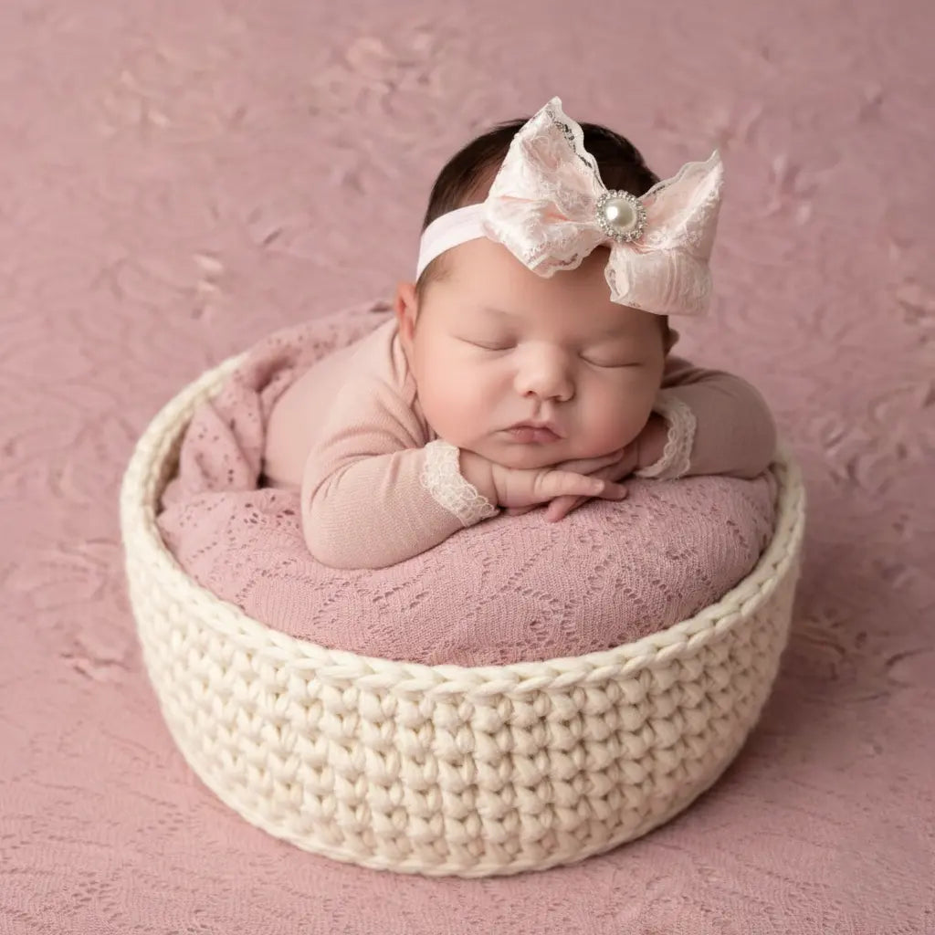 Satin and lace bow with pearl on a soft headband Cute Cute