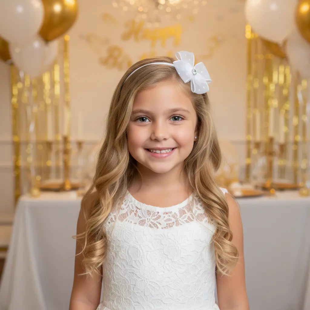 White dotty bow on a headband Cute Cute