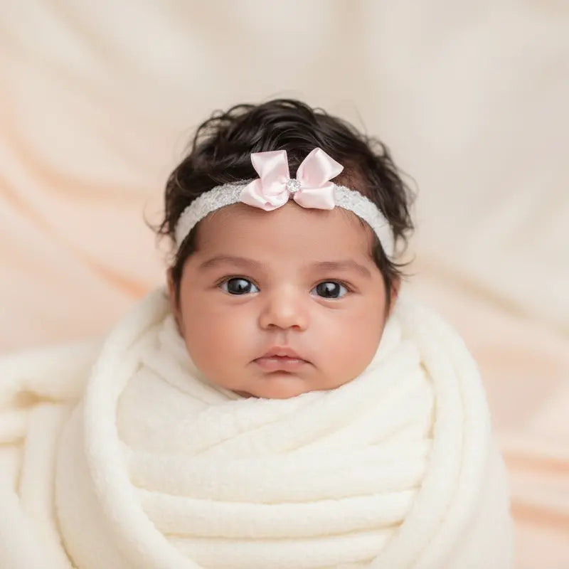 Small satin bow with rhinestone on soft lace Cute Cute