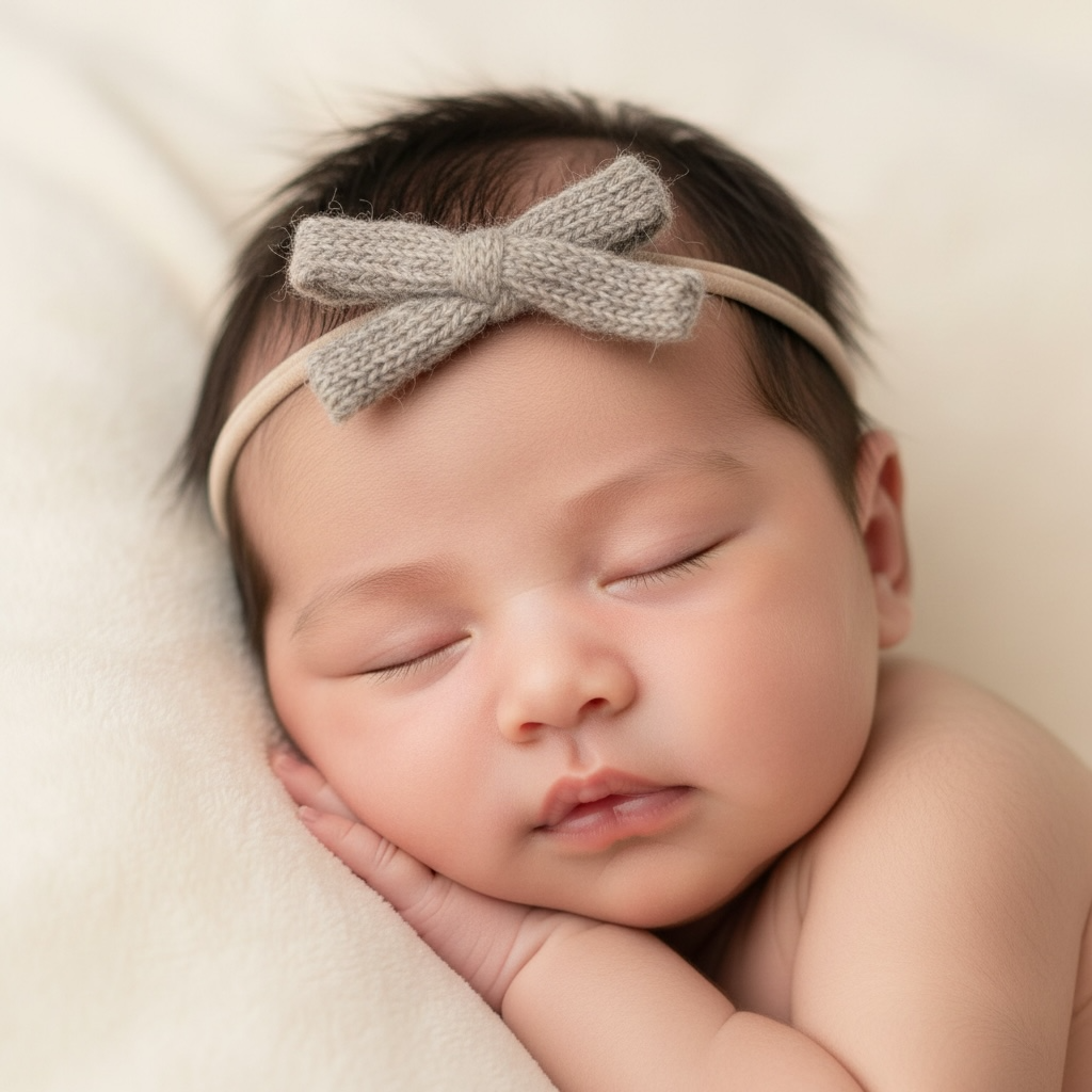 Woolen gray bow on a skinny soft nylon headband