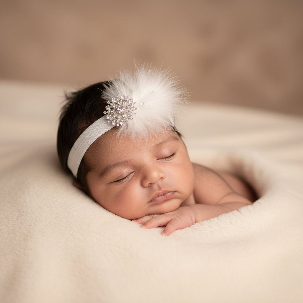 Off white feather with rhinestone on a headband