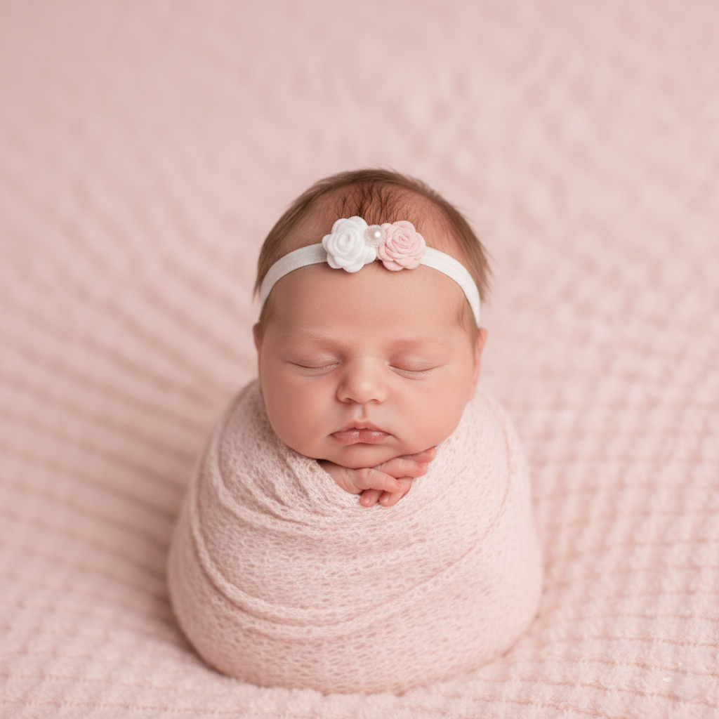 Pink felt roses with pearl button