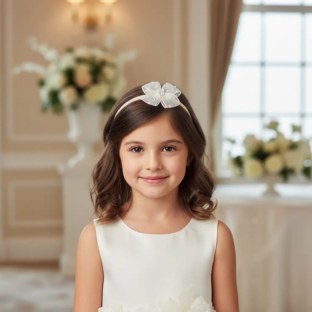 Ivory dotty bow on a headband Cute Cute