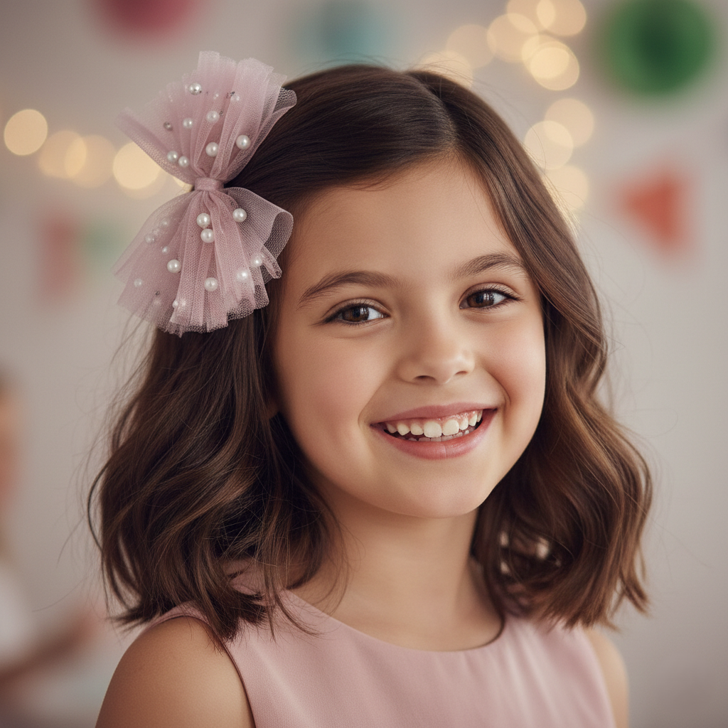 Chiffon bow with pearls on a clip