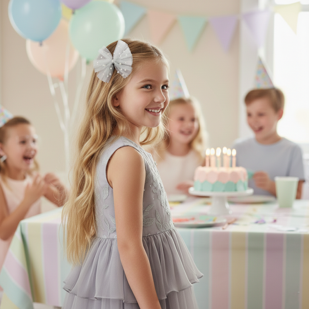 Chiffon bow with pearls on a clip