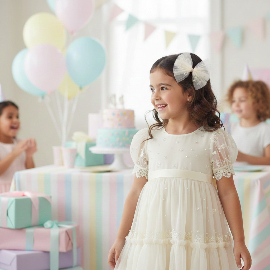 Chiffon bow with pearls on a clip