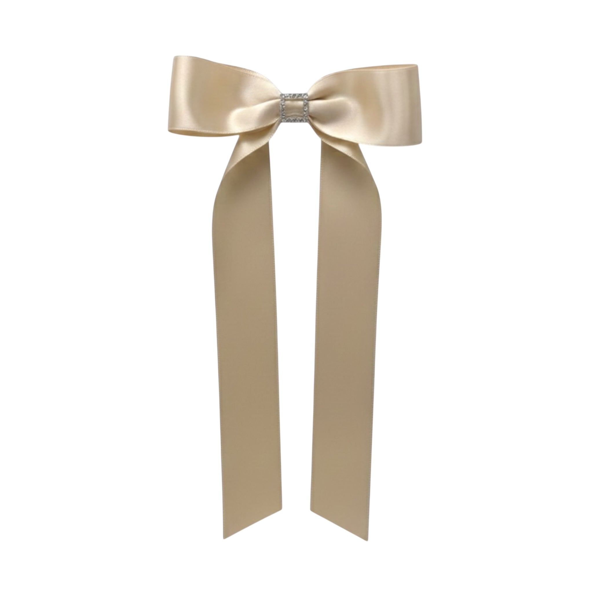 Single satin bow with diamante rhinestone and tails