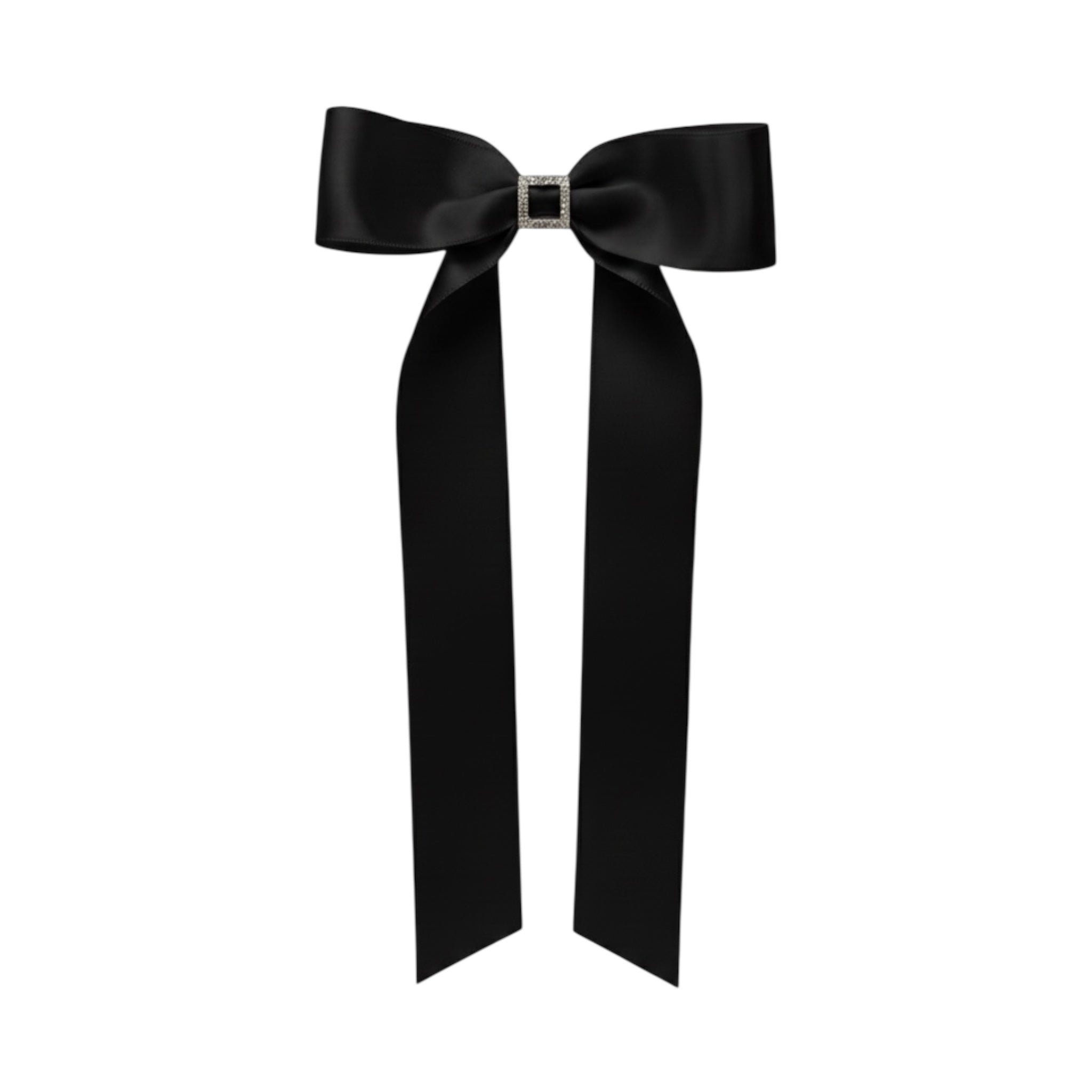 Single satin bow with diamante rhinestone and tails