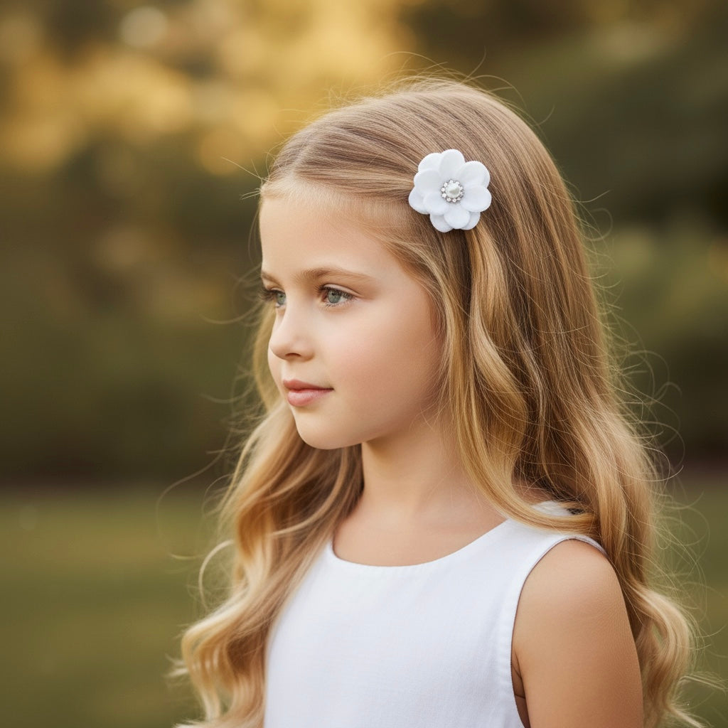 White flowers on a snap clips