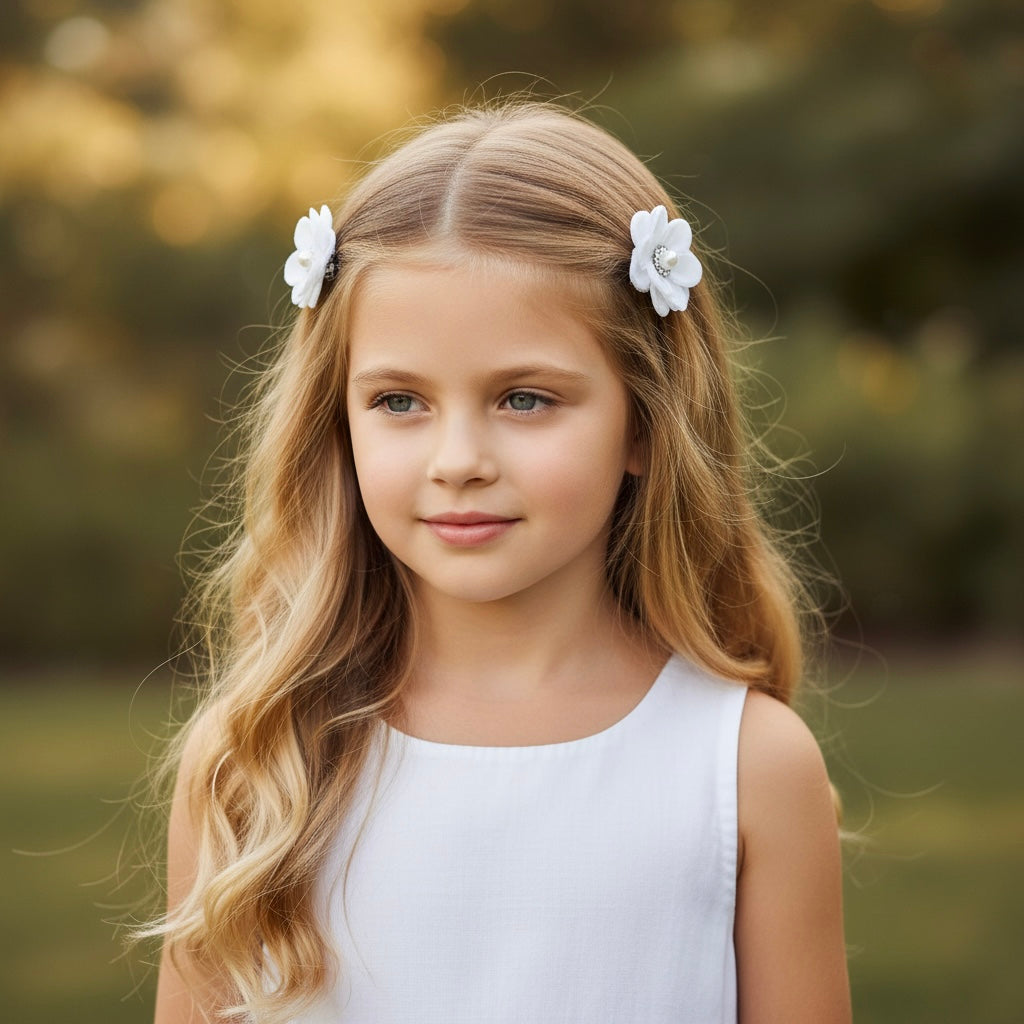 White flowers on a snap clips