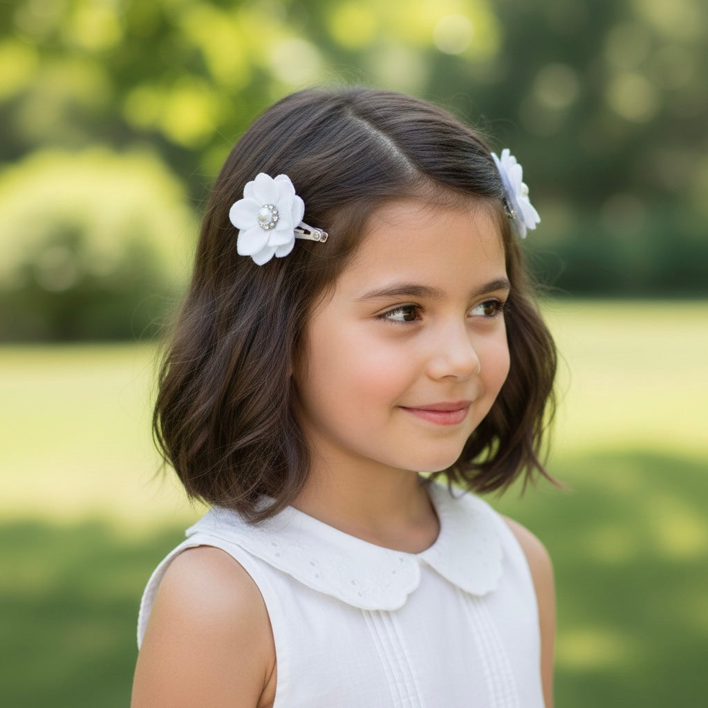 White flowers on a snap clips